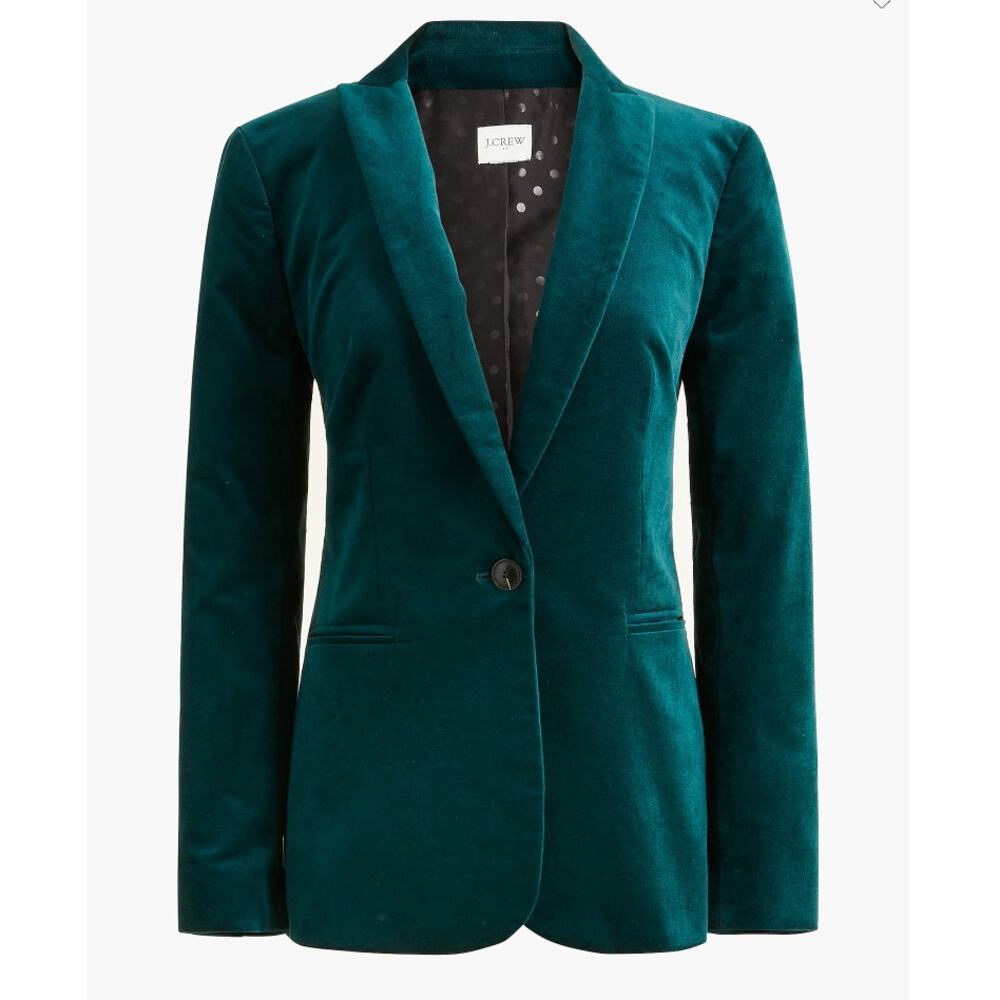 J Crew Factory Velveteen One-Button Blazer | Sz 2, Green Velvet